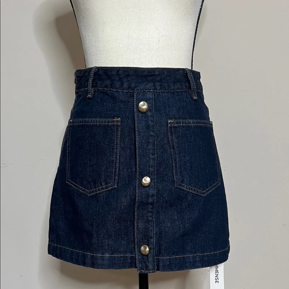 👖🚙👥Dark Blue Button-Front Denim Mini Skirt